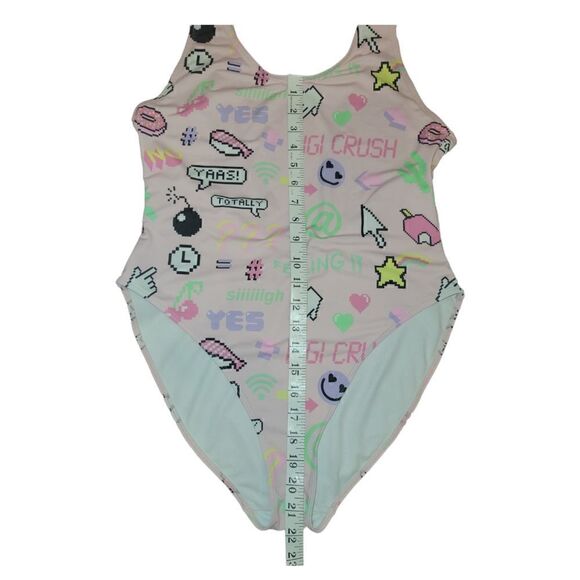 H&M Swimsuit High leg Pink Emoji Digital One Piece Swimsuit 14 - Picture 5 of 8